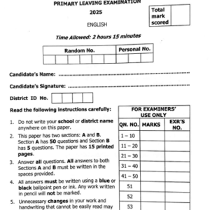 PLE 2025 English Language Marking Guide (UNEB)