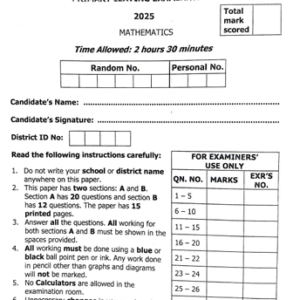 PLE 2025 Mathematics Marking Guide (UNEB)