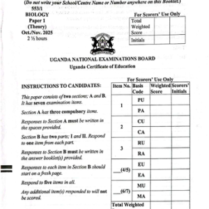 UNEB UCE BIOLOGY 1 2025 Proposed Guide